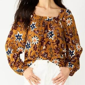 Sonoma Boho Floral Print Square Neck Blouse Size 0XL EUC